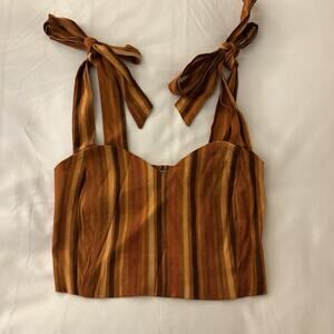 Shore Cropped Orange Brown Rust Striped Sweatheart Tie Top Medium NWT MSRP $118